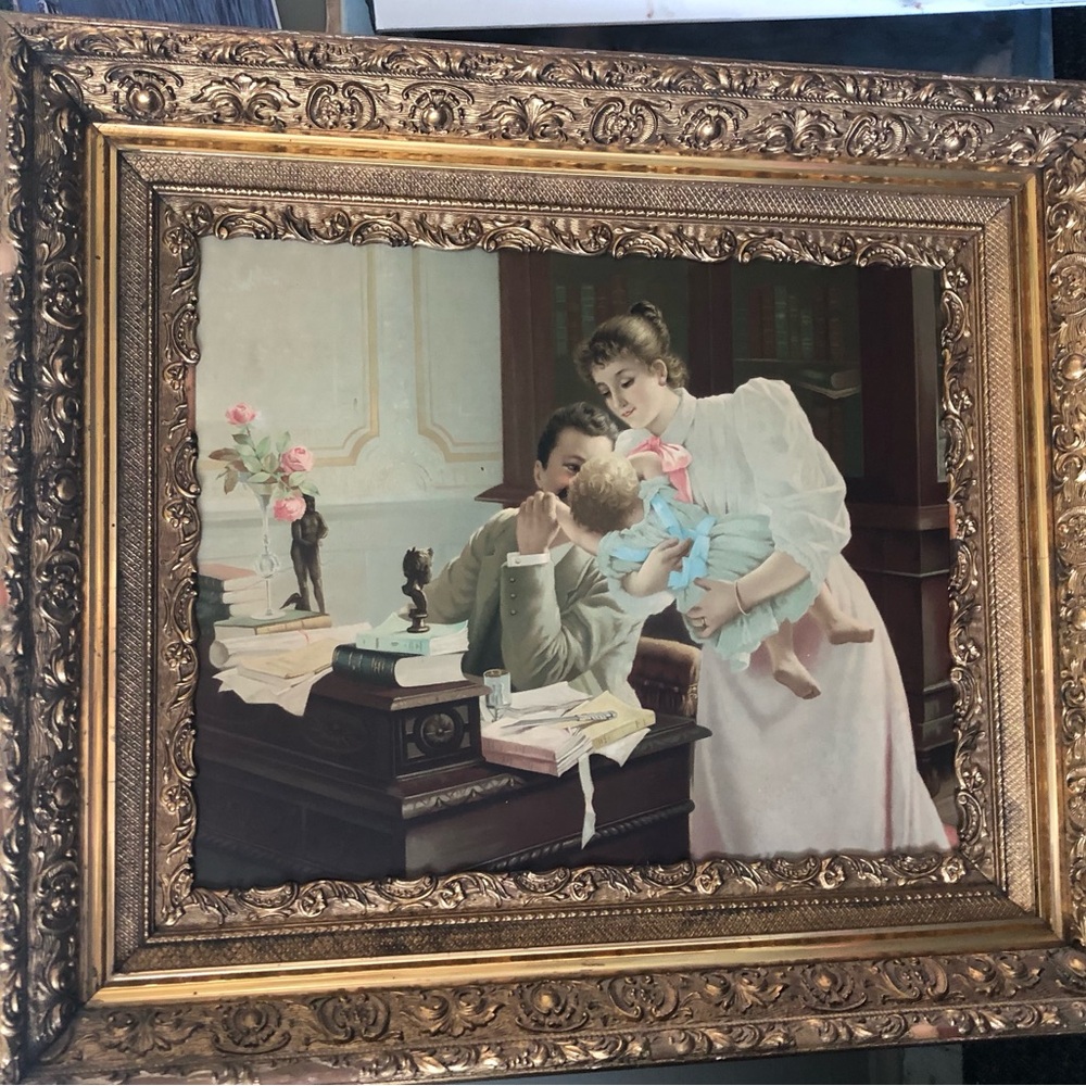 Vintage wood frame. Print included.
